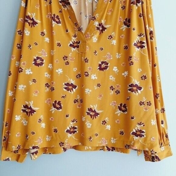 GAP Light Flowy Split V-neck Boho Blouse Yellow Floral Sz XXL - Picture 5 of 10